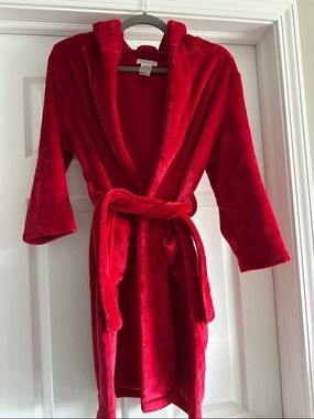 Pottery Barn Kids plush red hooded robe